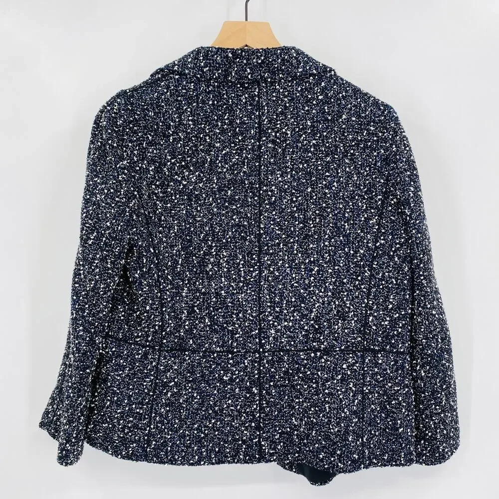 Lafayette 148 Tweed Boucle‎ Wool Blend Blazer Jacket Black Blue White Size 6